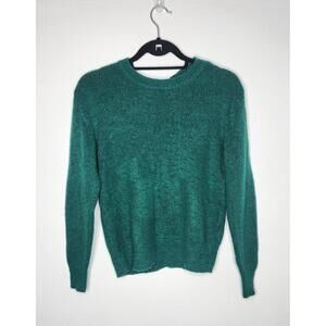 Halogen Sweater Womens XS Teal Green Back Bow Tie Crewneck Knit Pullover Ribbed